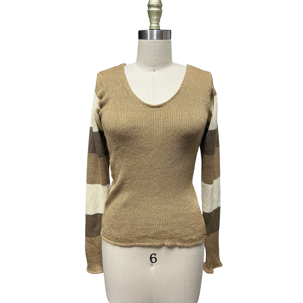 Vintage Striped Stretch Fitted Scoop Neck Neutral Sweater Ballet Dance Sz S